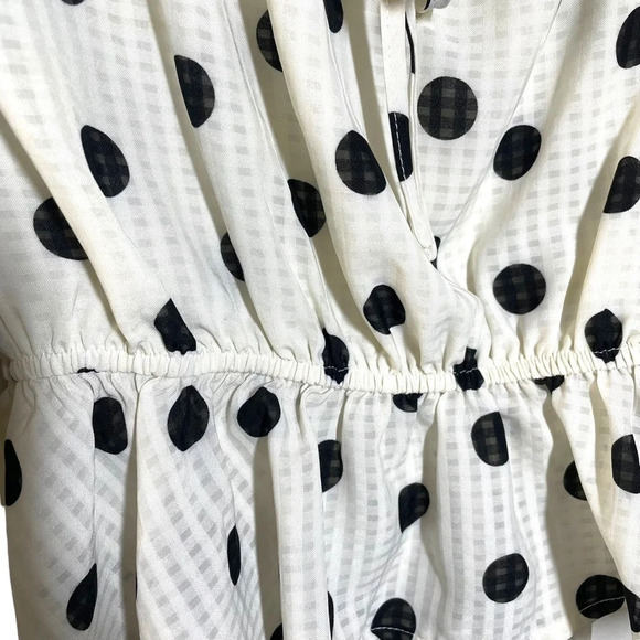 Emory Park Puff Sleeve Tie Front Polka Dot Blouse in White and Black Size S - Picture 10 of 14